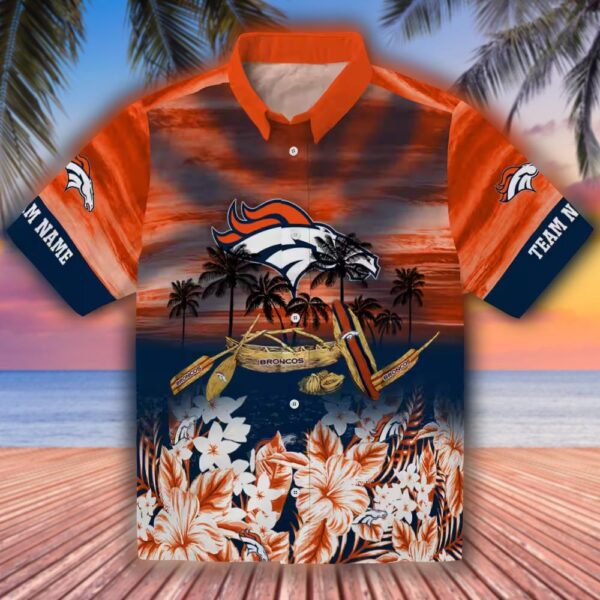 Denver Broncos Tropical Hawaiian Shirt Custom Orange Canoe Design 1