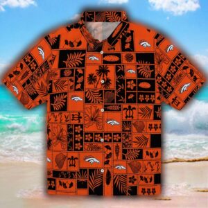 Denver Broncos Tropical Hawaiian Shirt Orange Black Patchwork Design 1