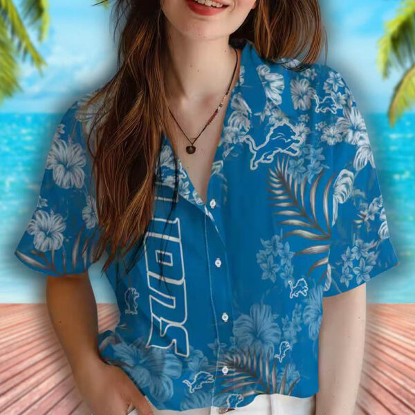 Detroit Lions Hawaiian Shirt Blue Hibiscus Print Fan Apparel 4