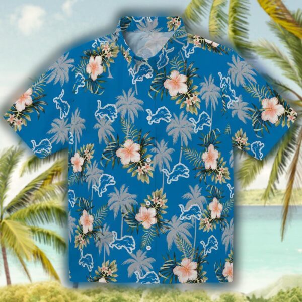Detroit Lions Hawaiian Shirt Blue Palm Tree Design 1