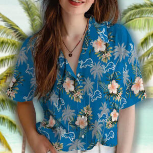 Detroit Lions Hawaiian Shirt Blue Palm Tree Design 4