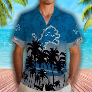 Detroit Lions Hawaiian Shirt Sunset Blue Black Pattern Design 2