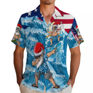 Detroit Lions Surfing Santa Hawaiian Shirt Blue Holiday Design 2