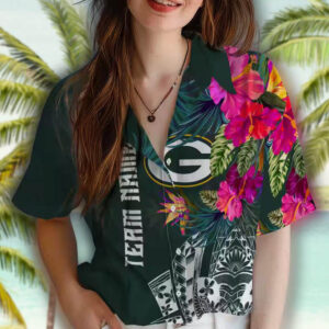 Green Bay Packers Hawaiian Shirt Floral Polynesian Green Design 4