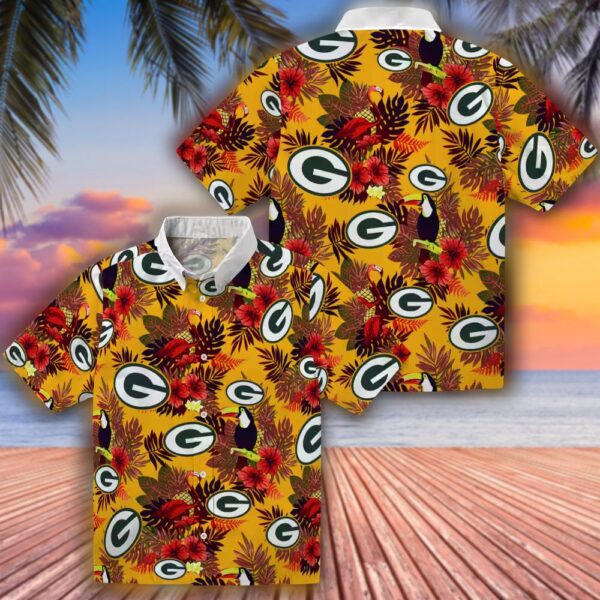 Green Bay Packers Hawaiian Shirt Floral Toucan Green Red Design 3