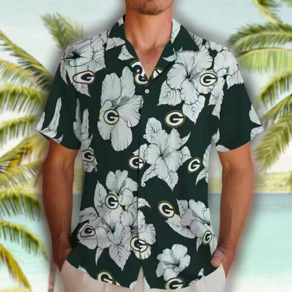 Green Bay Packers Hawaiian Shirt Hibiscus Green White Design 2
