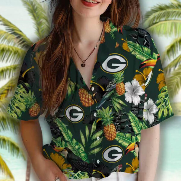 Green Bay Packers Hawaiian Shirt Toucan Hibiscus Pineapple Design 4