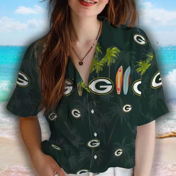 Green Bay Packers Surfboard Hawaiian Shirt Palm Green Design 4