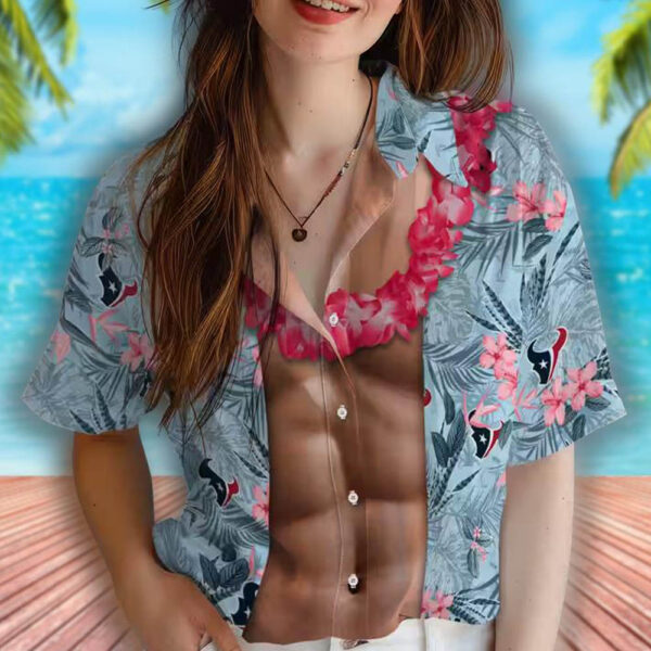 Houston Texans Blue Hawaiian Shirt with Chest Illusion Design 4