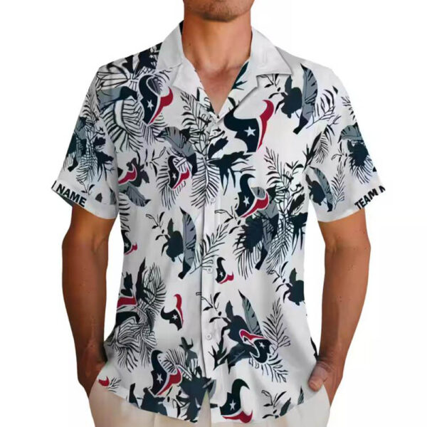 Houston Texans Blue White Hawaiian Shirt Botanical Theme Design 2