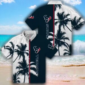 Houston Texans Hawaiian Shirt Blue White Palm Trees Design 3