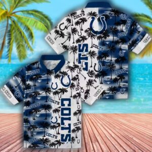 Indianapolis Colts Blue Hawaiian Shirt with Palm Silhouettes Design 3