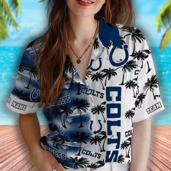 Indianapolis Colts Blue Hawaiian Shirt with Palm Silhouettes Design 4