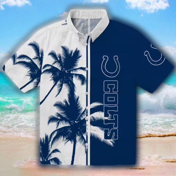 Indianapolis Colts Hawaiian Shirt Blue White Palm Trees Design 1