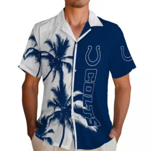 Indianapolis Colts Hawaiian Shirt Blue White Palm Trees Design 2