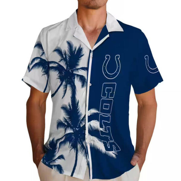 Indianapolis Colts Hawaiian Shirt Blue White Palm Trees Design 2