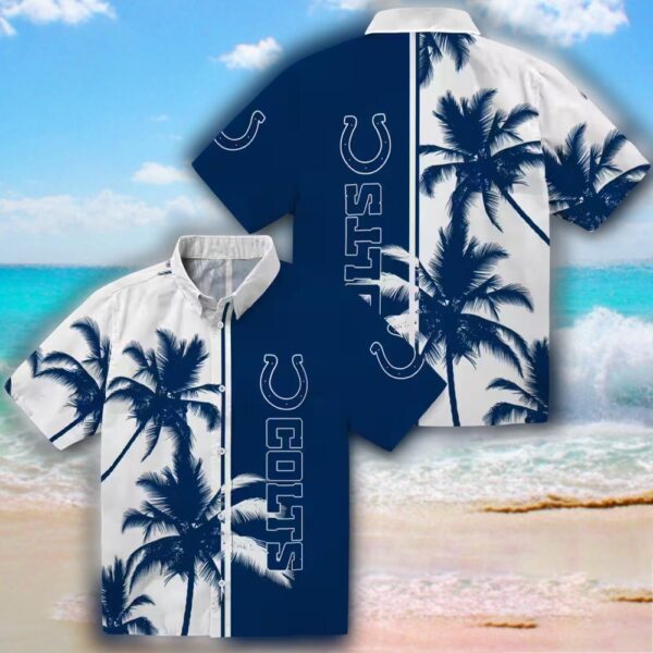 Indianapolis Colts Hawaiian Shirt Blue White Palm Trees Design 3