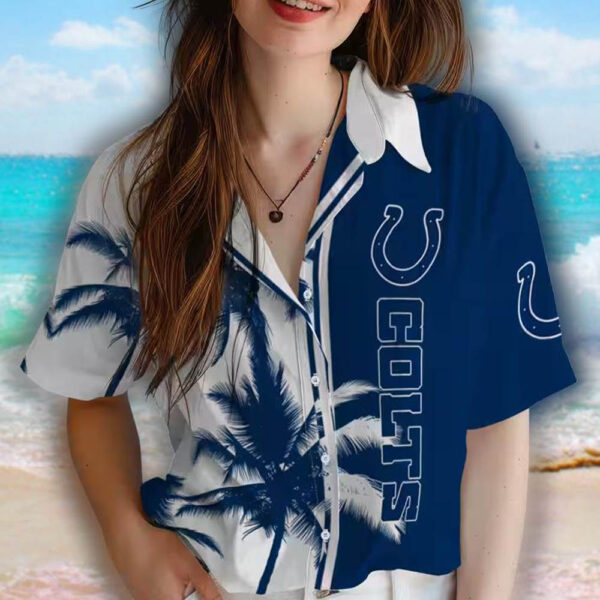 Indianapolis Colts Hawaiian Shirt Blue White Palm Trees Design 4