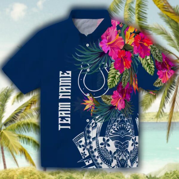 Indianapolis Colts Hawaiian Shirt Floral Polynesian Blue Design 1