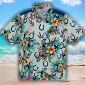 Indianapolis Colts Hawaiian Shirt Tropical Foliage Green Design 1