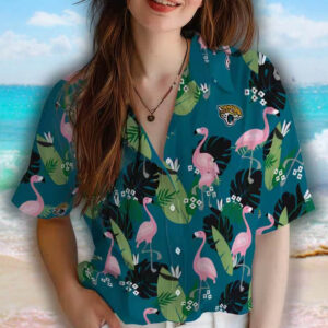 Jacksonville Jaguars Hawaiian Shirt Teal Flamingo Leaf Design 4