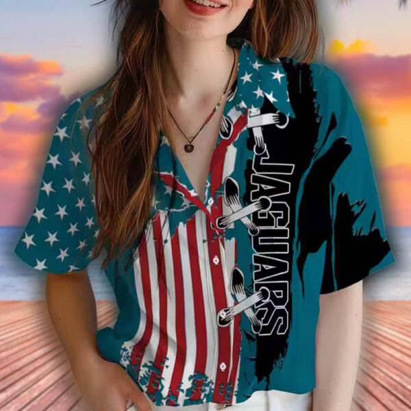 Jacksonville Jaguars Hawaiian Shirt Teal Stitched Flag Design 4