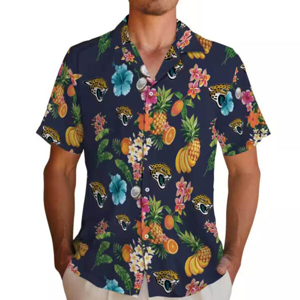 Jacksonville Jaguars Navy Blue Hawaiian Shirt with Hibiscus Fruit Design 2