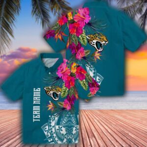 Jacksonville Jaguars Teal Floral Hawaiian Shirt Polynesian Design 3
