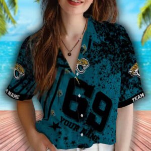 Jacksonville Jaguars Teal Hawaiian Shirt with Star Stripes Design 4