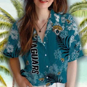 Jacksonville Jaguars Teal Hibiscus Hawaiian Shirt for Fans 4