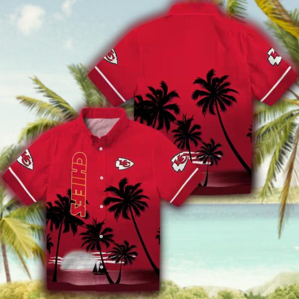 Kansas City Chiefs Hawaiian Shirt Red Black Beach Sunset Design 3