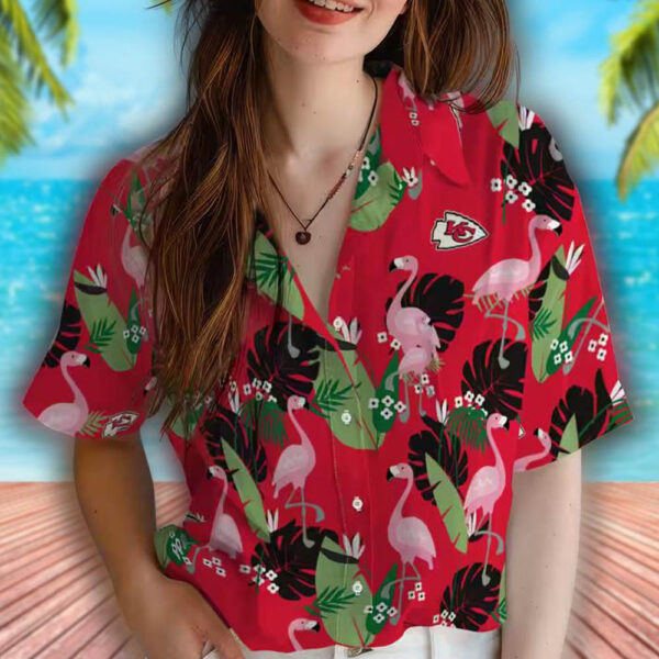 Kansas City Chiefs Hawaiian Shirt Red Flamingo Leaf Design 4