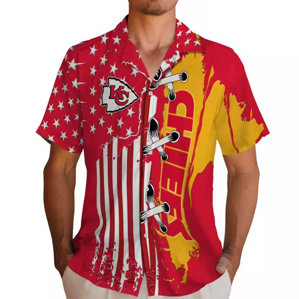 Kansas City Chiefs Hawaiian Shirt Red Stitched Flag Design Kansas City Chiefs Hawaiian Shirt Red Stitched Flag Design