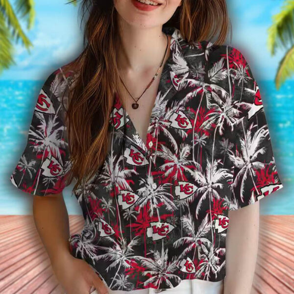 Kansas City Chiefs Red Black Hawaiian Shirt Palm Pattern 4