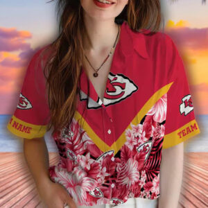 Kansas City Chiefs Red Floral Chevron Hawaiian Shirt Custom Design 4