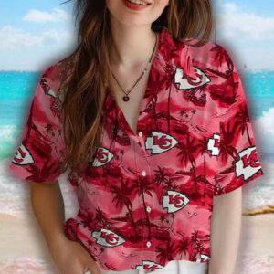 Kansas City Chiefs Red Hawaiian Shirt Coastal Palms Design 4