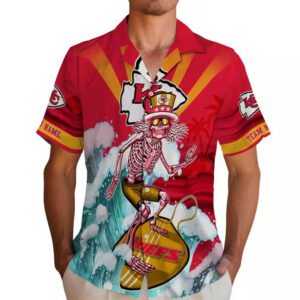 Kansas City Chiefs Surfing Skeleton Hawaiian Shirt Red Blue Custom 2