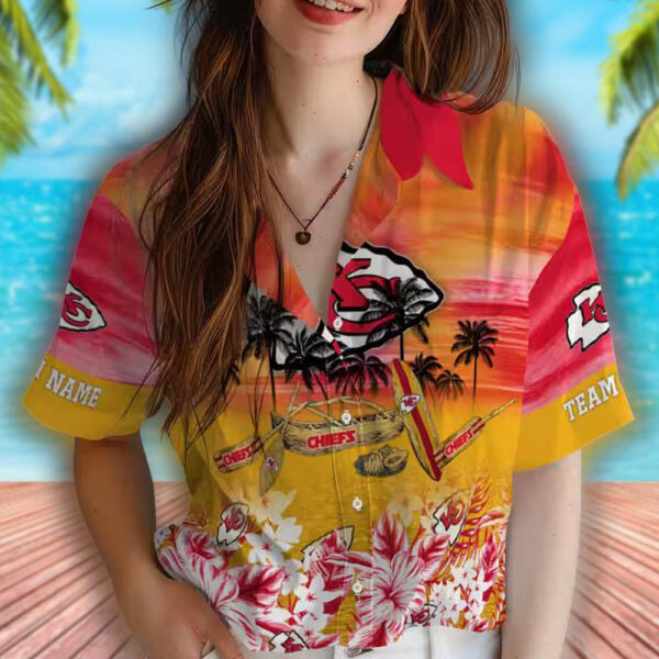 Kansas City Chiefs Tropical Canoe Hawaiian Shirt Red Design 4