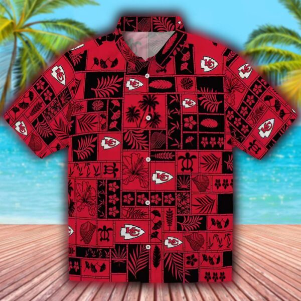 Kansas City Chiefs Tropical Hawaiian Shirt Red Black Patchwork Design 1