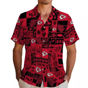 Kansas City Chiefs Tropical Hawaiian Shirt Red Black Patchwork Design 2