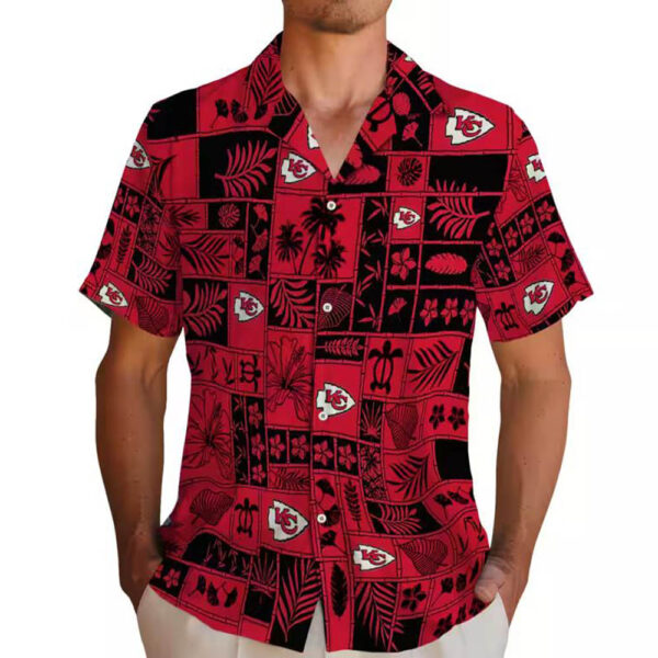 Kansas City Chiefs Tropical Hawaiian Shirt Red Black Patchwork Design 2