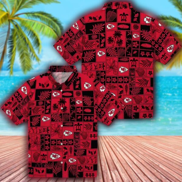 Kansas City Chiefs Tropical Hawaiian Shirt Red Black Patchwork Design 3