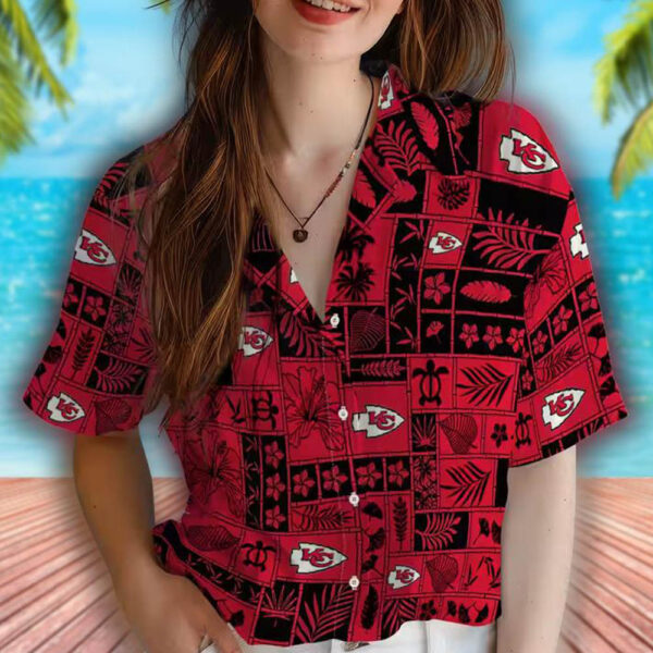 Kansas City Chiefs Tropical Hawaiian Shirt Red Black Patchwork Design 4