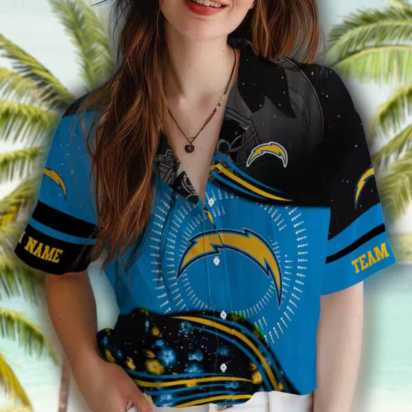 Chargers Hawaiian Shirt Football Wave Blue Black Design 4
