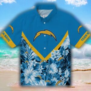 Los Angeles Chargers Custom Floral Chevron Hawaiian Shirt Blue 1