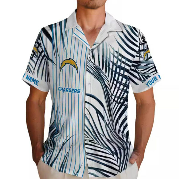 Los Angeles Chargers Hawaiian Shirt Blue Black White Palm Stripes Design 2