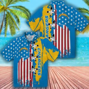 Los Angeles Chargers Hawaiian Shirt Blue Stitched Flag Design 3