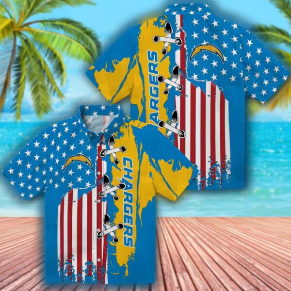 Los Angeles Chargers Hawaiian Shirt Blue Stitched Flag Design 3