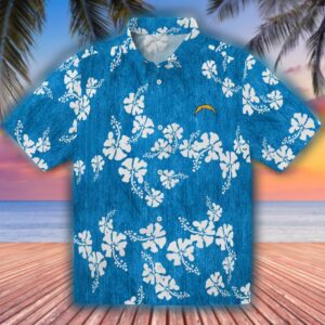 Los Angeles Chargers Hawaiian Shirt Hibiscus Clusters Blue Design 1