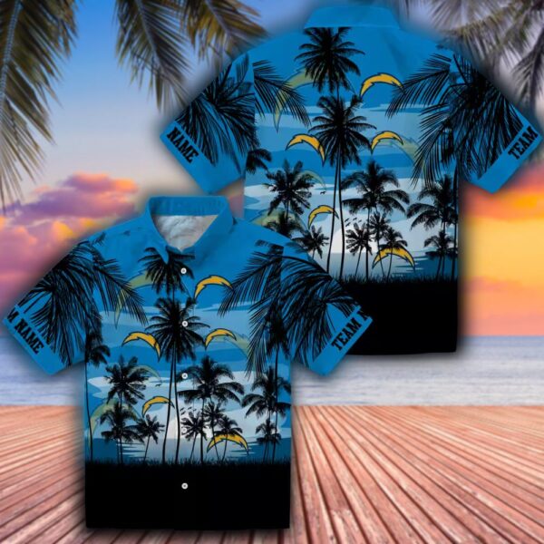 Los Angeles Chargers Hawaiian Shirt Sunset Scene Blue Black Design 3